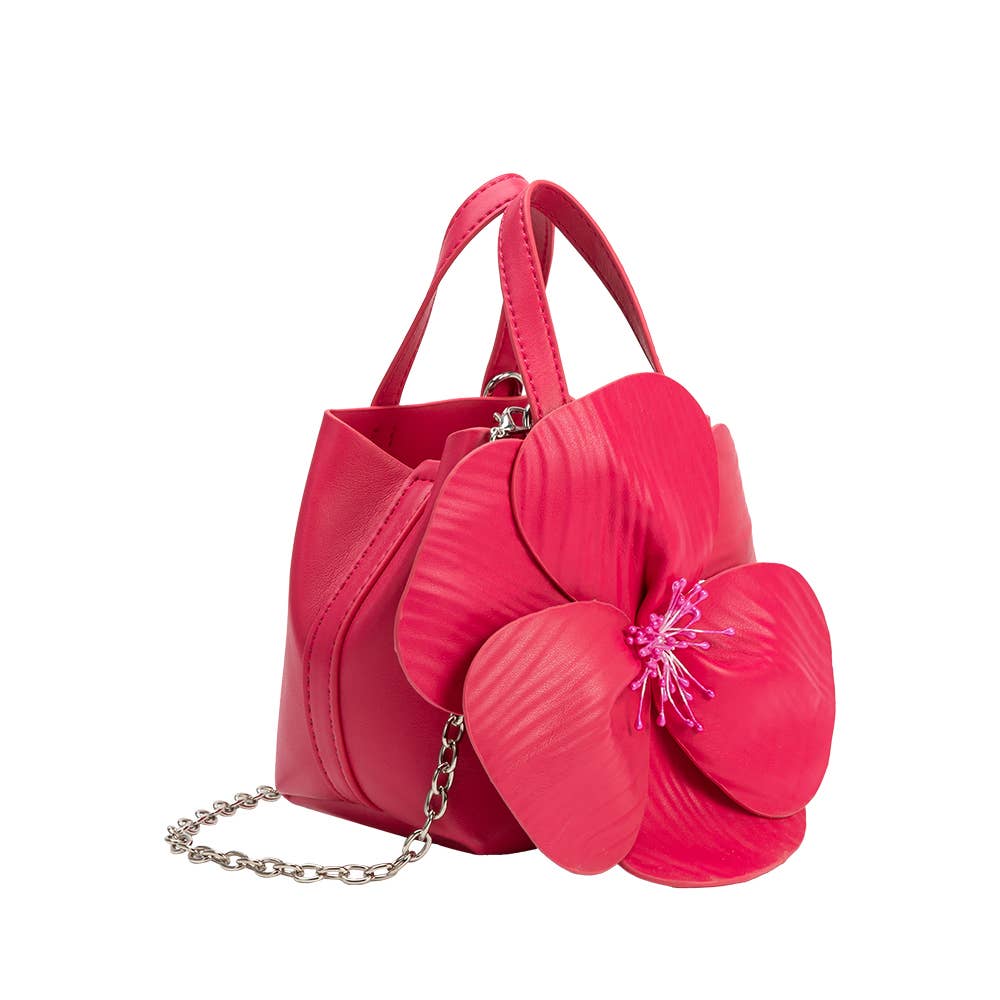 Monroe Fuchsia Flower Vegan Leather Top Handle Bag