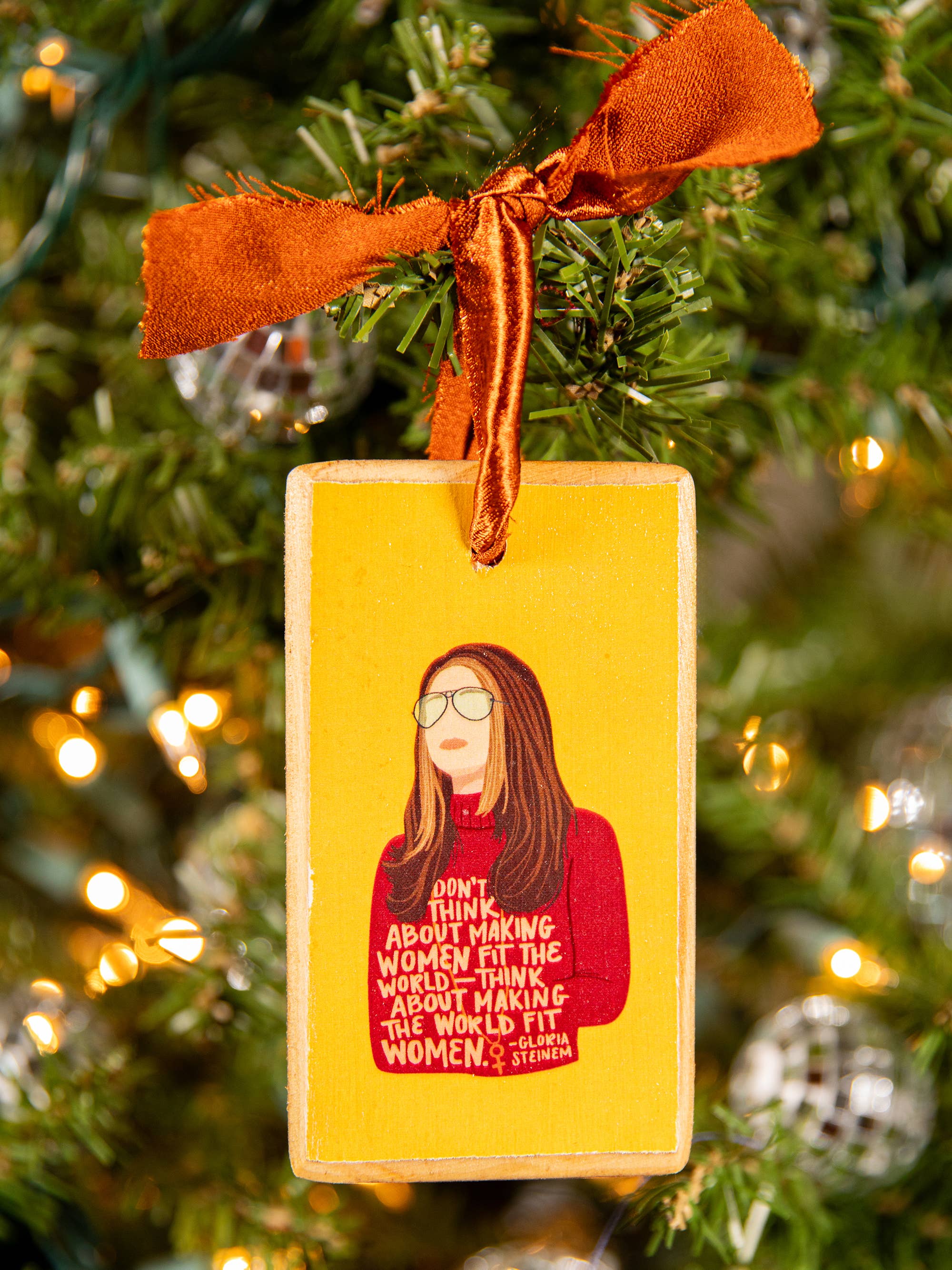 Gloria Steinem Wood Holiday Ornament