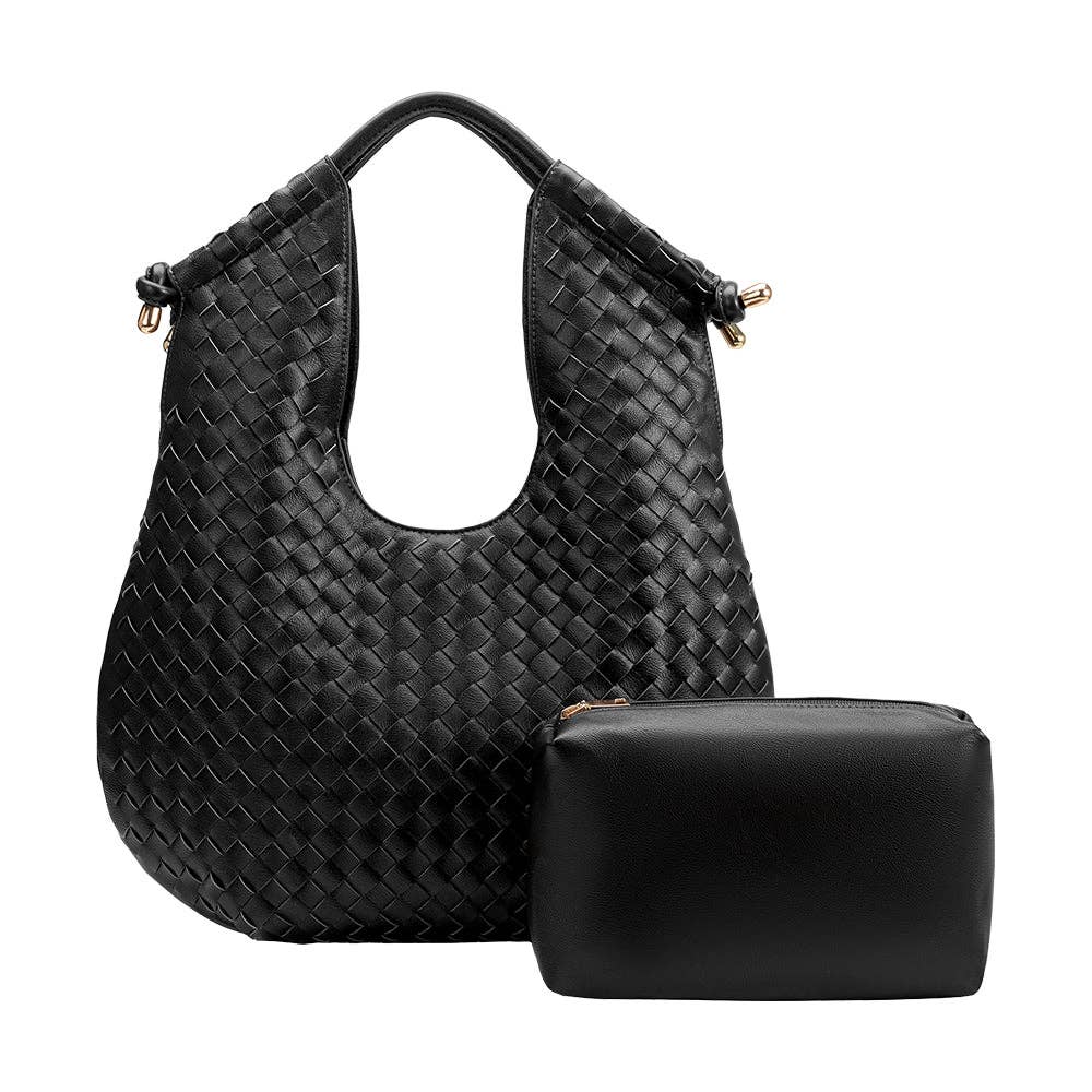 Tracy Woven Black Recycled Vegan Shoulder Bag