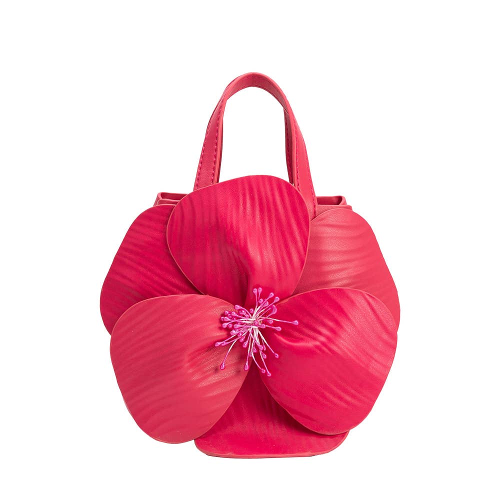 Monroe Fuchsia Flower Vegan Leather Top Handle Bag