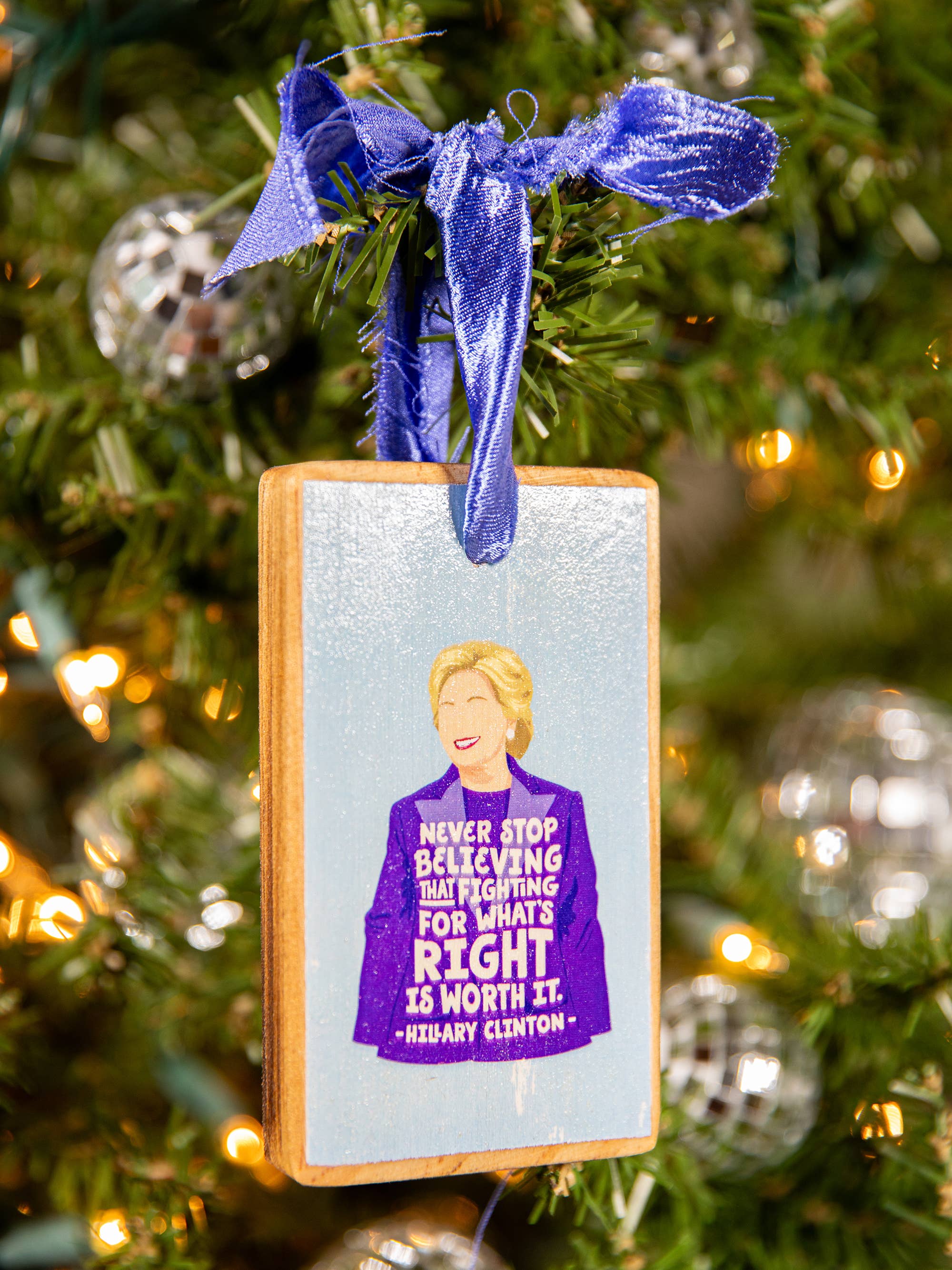 Hillary Clinton Wood Holiday Ornament