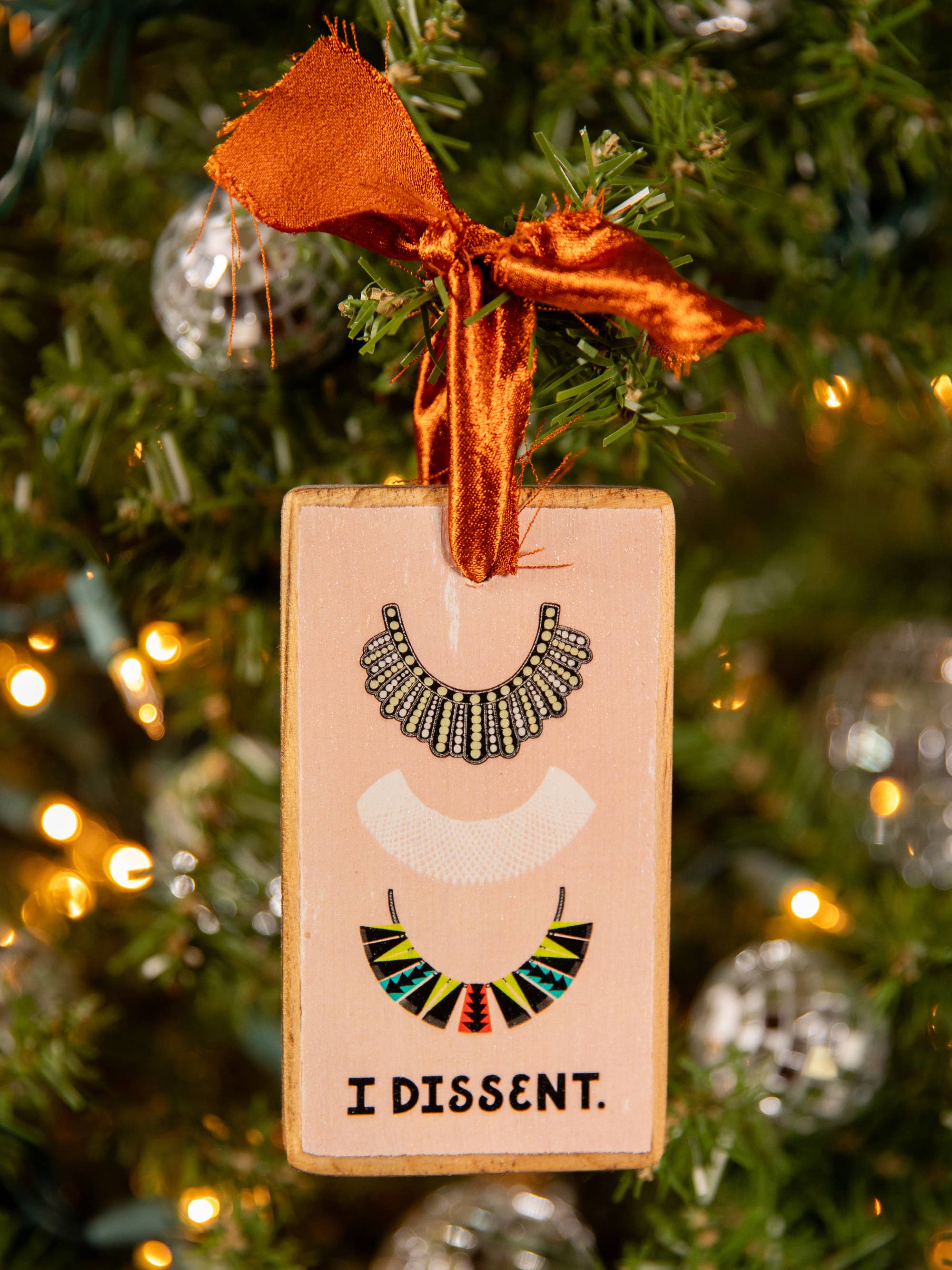 Ruth Bader Ginsburg Dissent Collar Wood Holiday Ornament