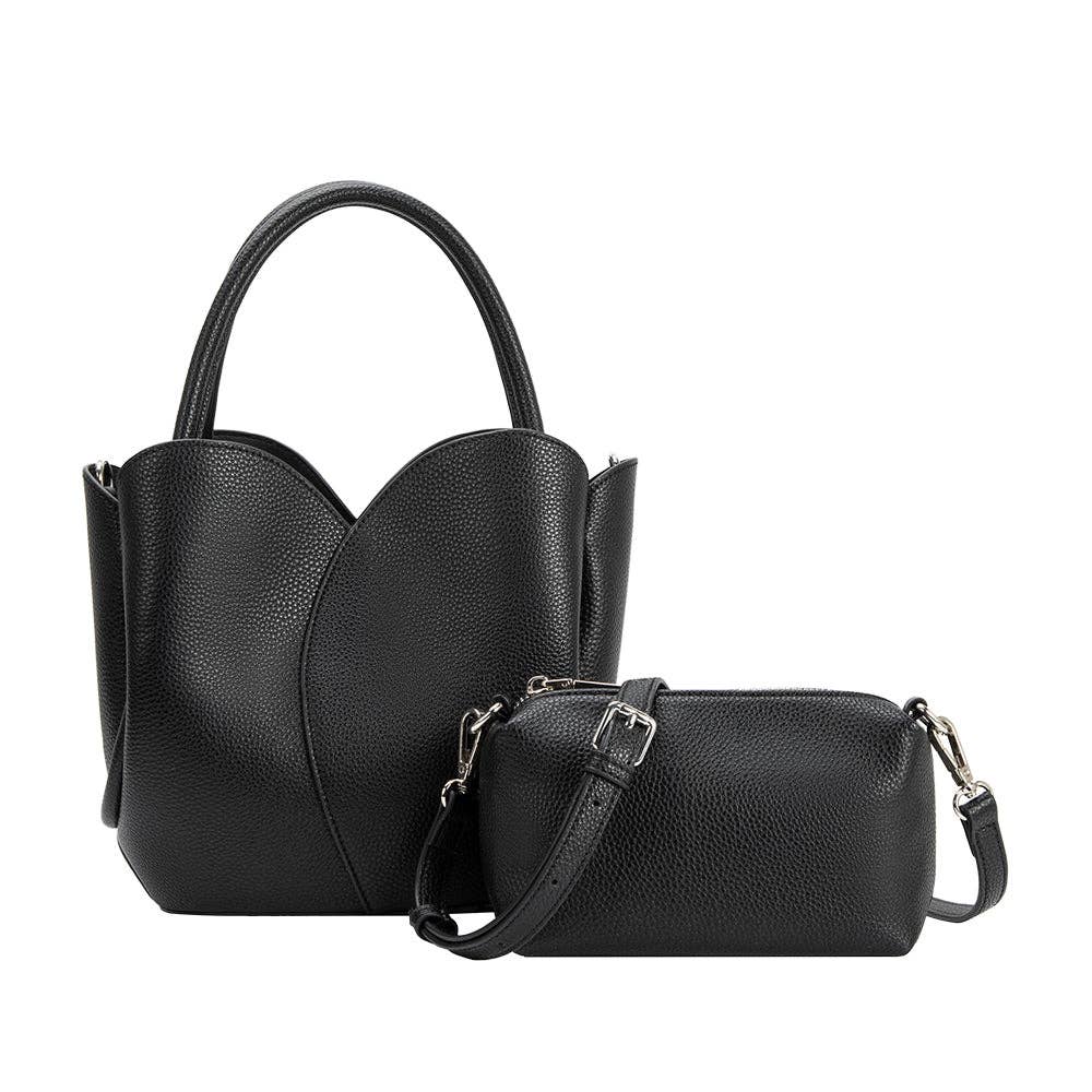 Tulip Black Recycled Vegan Top Handle Bag