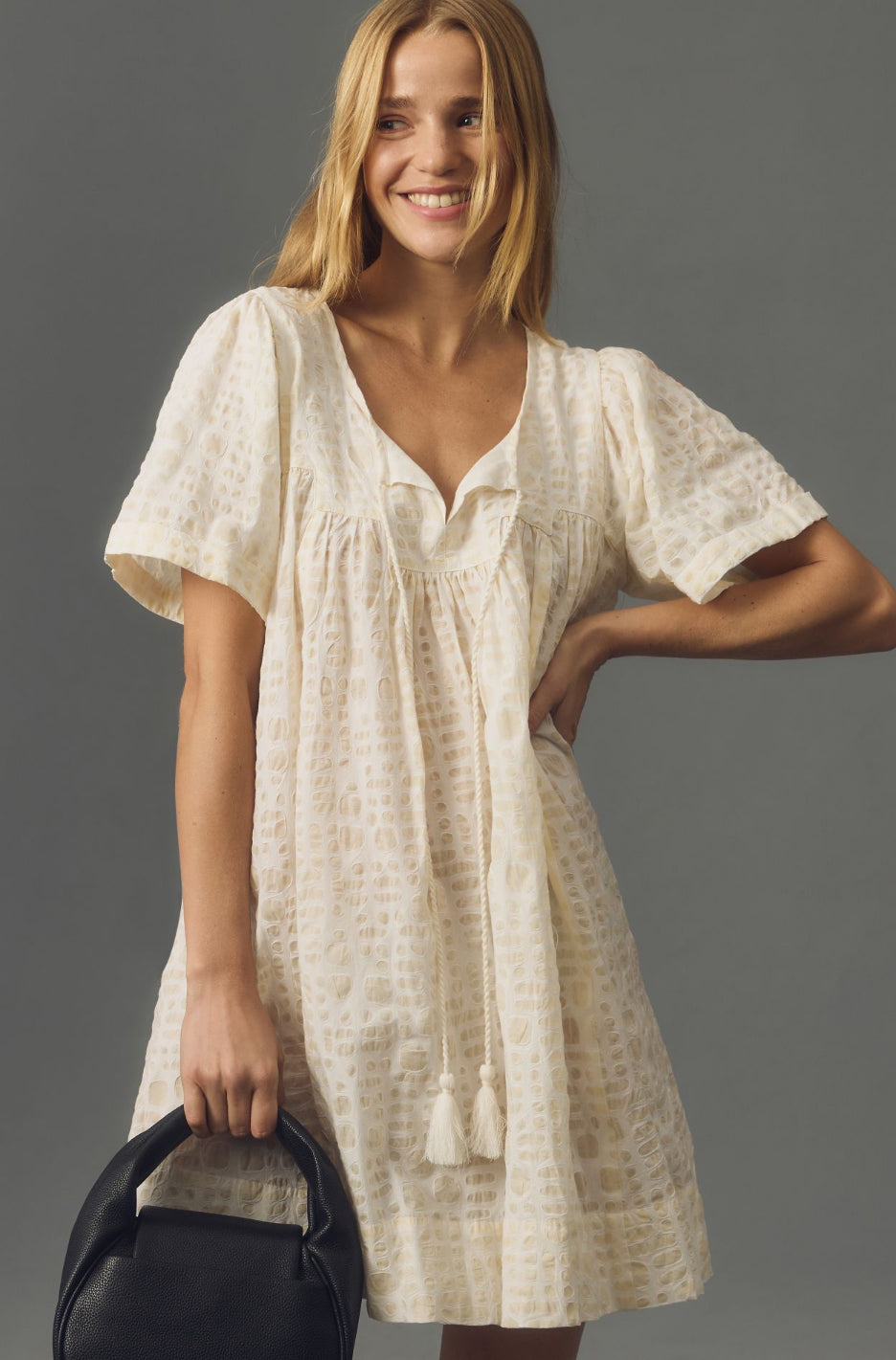 Porridge Short-Sleeve Textured Bubble Mini Dress