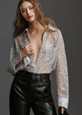 Load image into Gallery viewer, By Anthropologie Metallic Lace Buttondown Shirt
