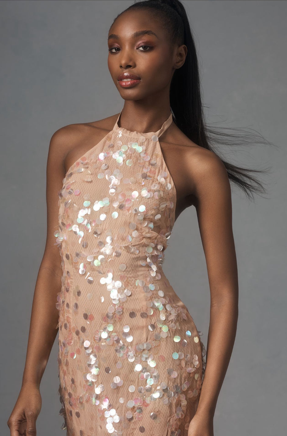 Tanvi Kedia Halter Sequin Mesh Midi Dress