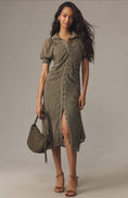 Load image into Gallery viewer, By Anthropologie Puff-Sleeve Ruched Mesh Midi Shirt Dress
