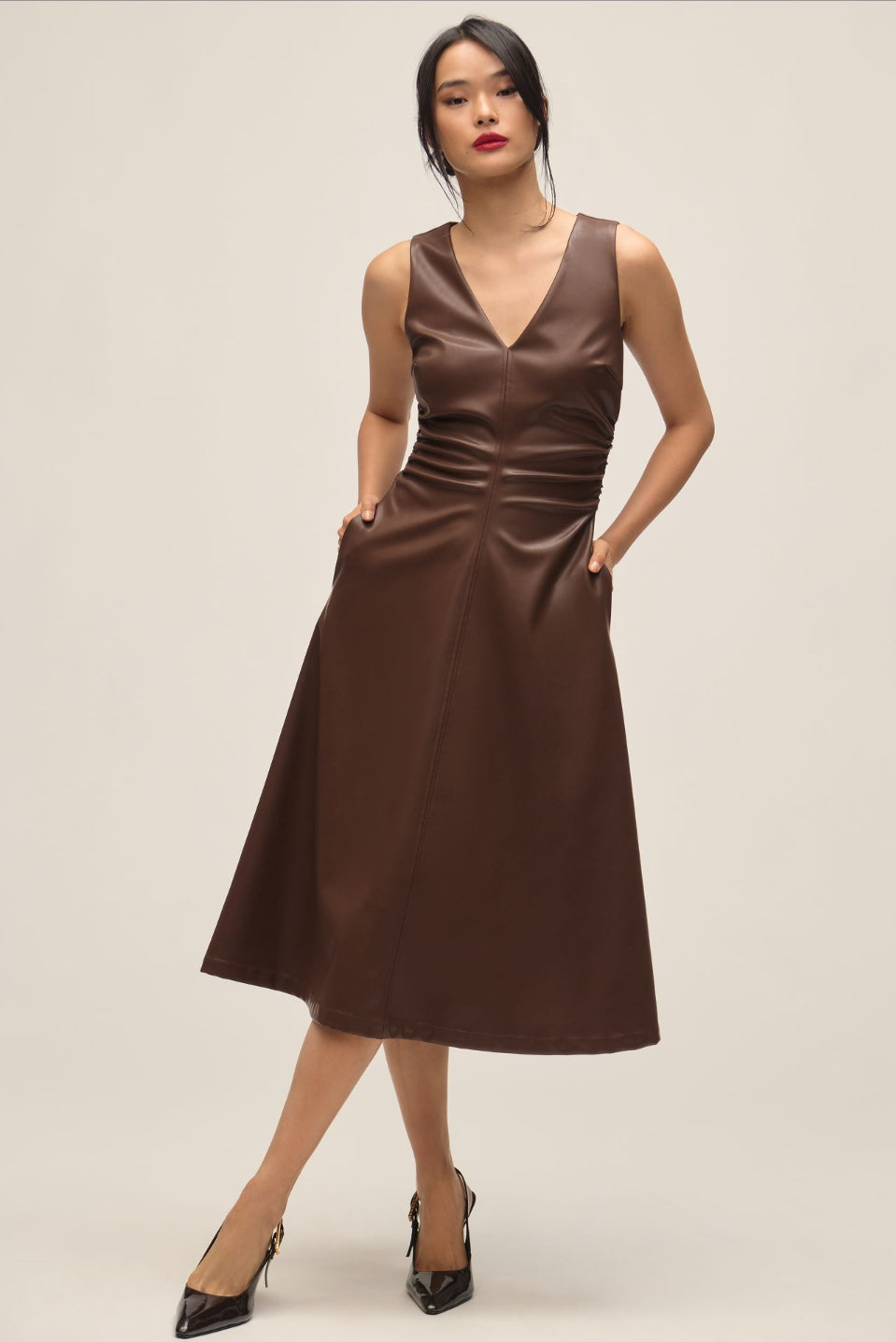 ASTR The Label Omaira Faux-Leather Midi Dress