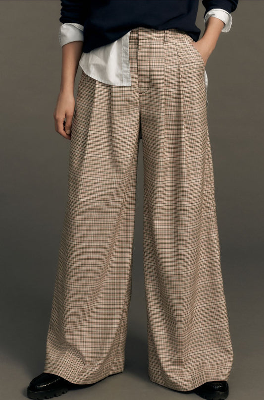 The Avery Pleated Wide-Leg Trousers by Maeve: Plaid Edition