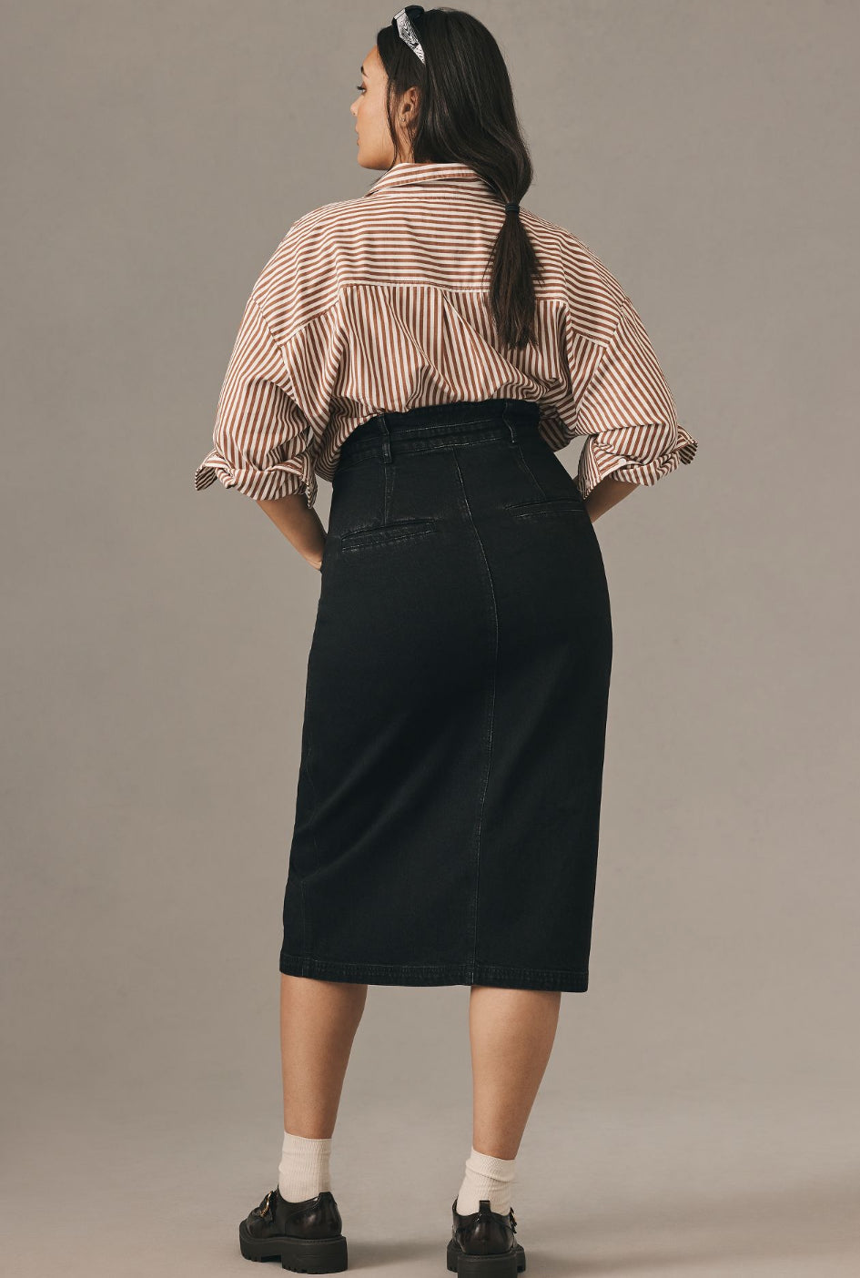 Pilcro Double-Waist Denim Midi Skirt