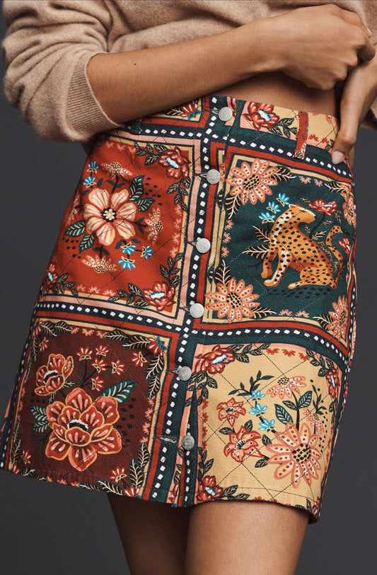 Farm Rio Quilted Tapestry Mini Skirt