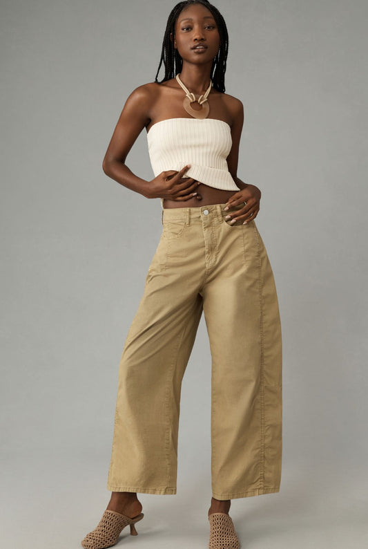 The Kenna Mid-Rise Heritage Barrel Trousers by Pilcro