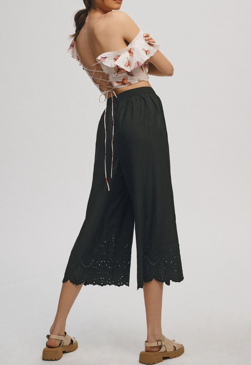 By Anthropologie Wide-Leg Eyelet Crop Pants