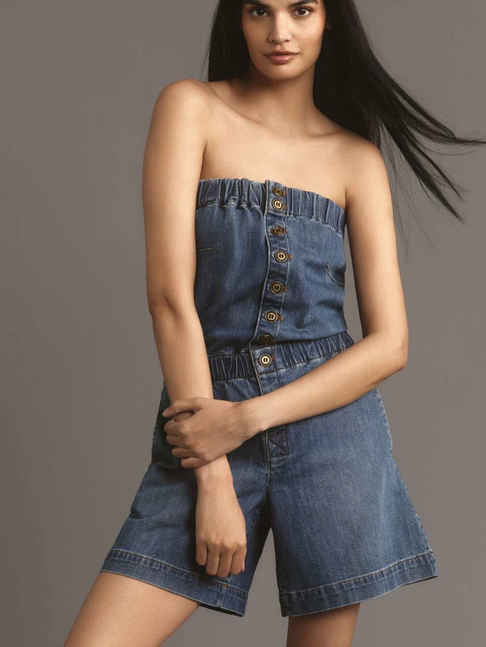 Pilcro Strapless Denim Romper