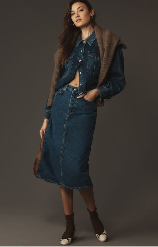 Reformation Jayde High-Rise Denim Midi Skirt