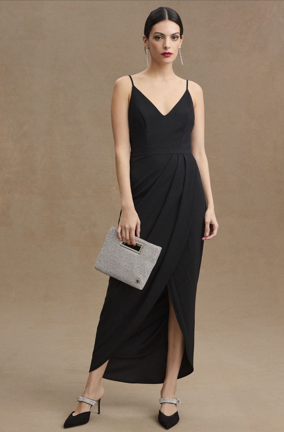 BHLDN Lyra V-Neck Faux-Wrap Crepe Midi Dress