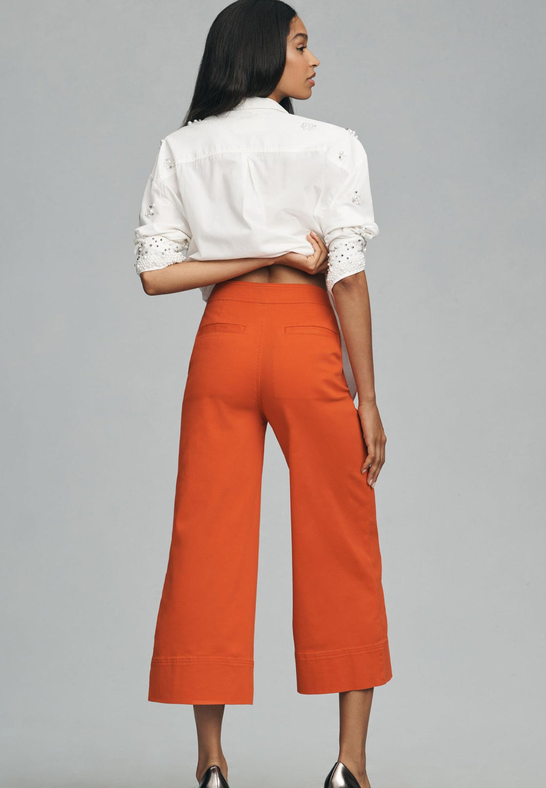 Maeve Buttoned Cropped Wide-Leg Culottes