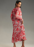 Load image into Gallery viewer, By Anthropologie Long-Sleeve V-Neck Chiffon Ruffle Midi Dress
