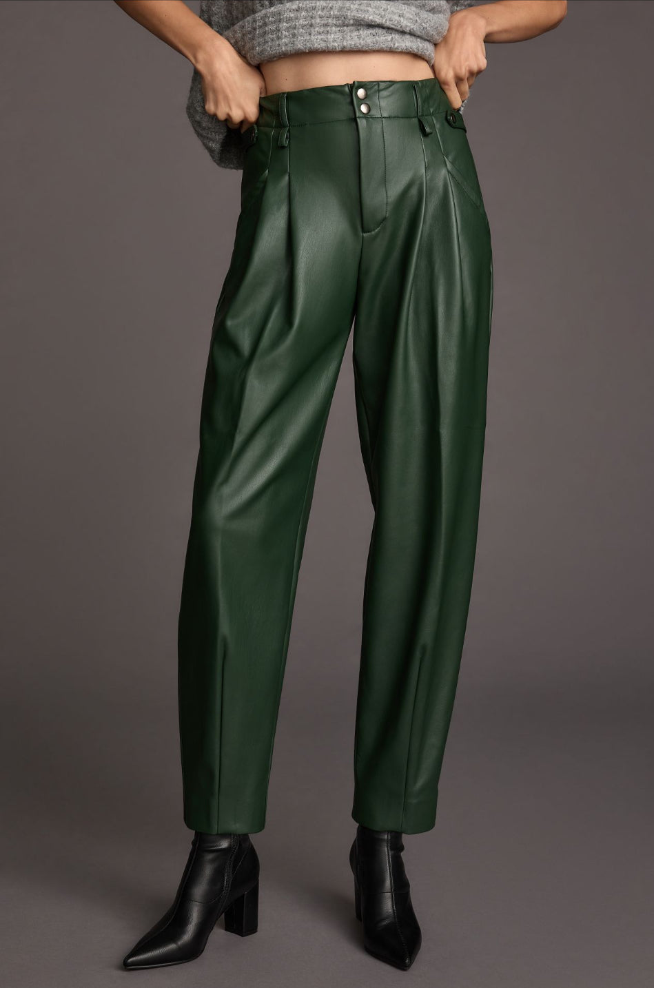 Maeve Faux Leather Taper Pleated Pants