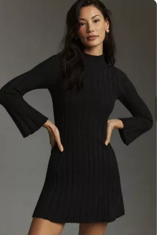 By Anthropologie Long-Sleeve A-Line Sweater Mini Dress