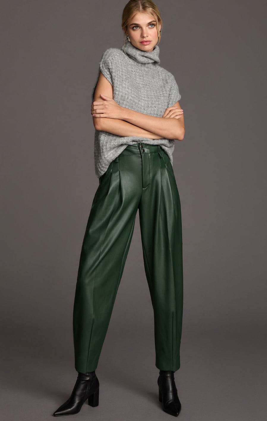 Maeve Faux Leather Taper Pleated Pants