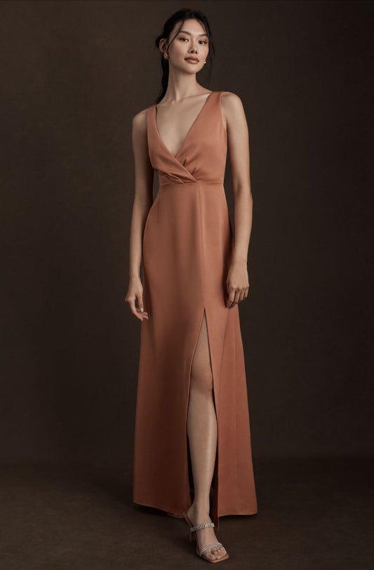 BHLDN Piper V-Neck Side-Slit Satin Gown