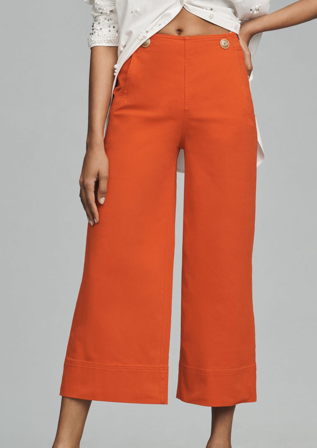 Maeve Buttoned Cropped Wide-Leg Culottes