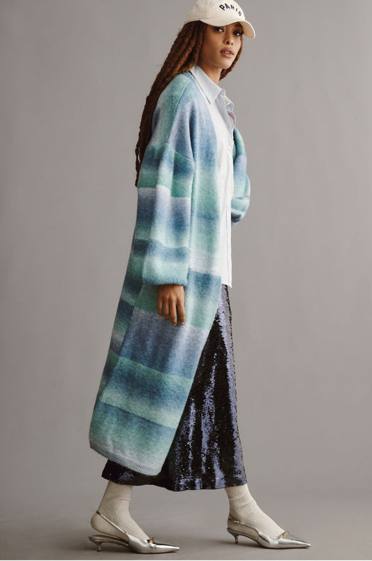 By Anthropologie Cozy Ombre Stripe Duster Sweater