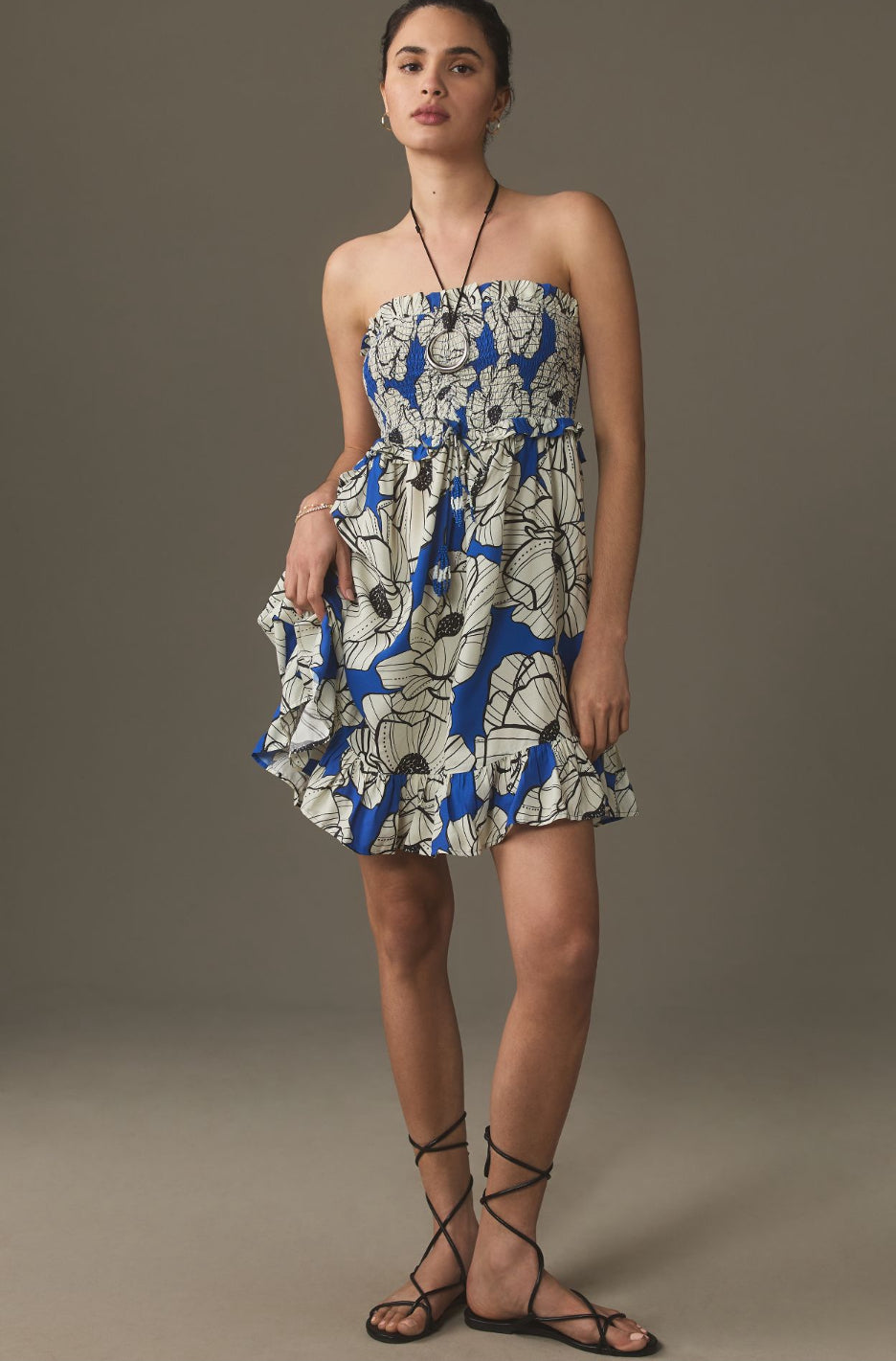 Farm Rio x Anthropologie Strapless Smocked Ruffle Mini Dress