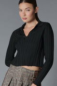 Load image into Gallery viewer, Maeve Ribbed V-Neck Polo Sweater
