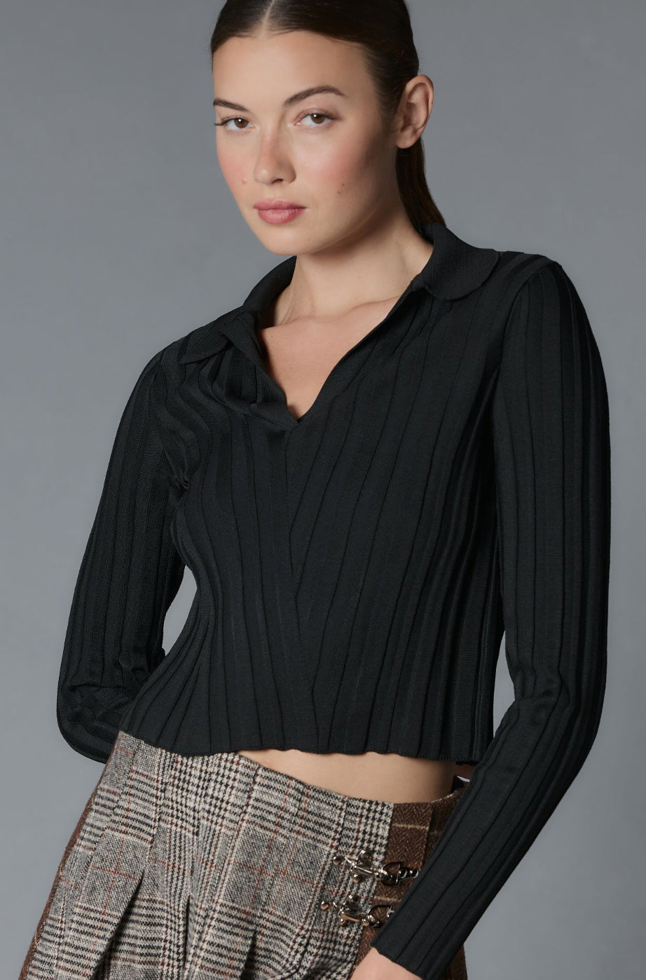 Maeve Ribbed V-Neck Polo Sweater