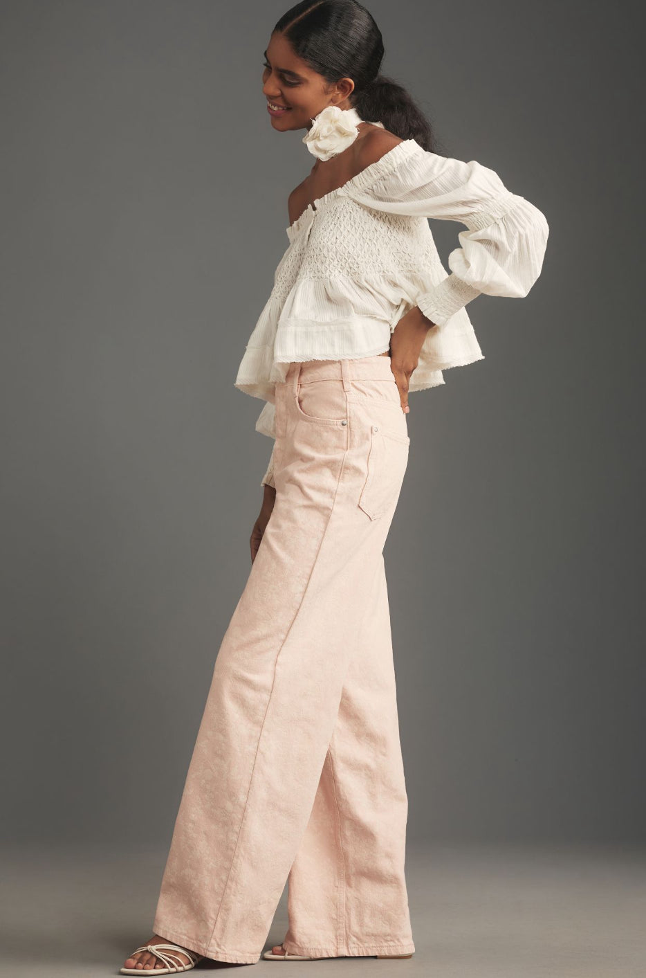 Pilcro Flocked A-Line High-Rise Wide-Leg Jeans