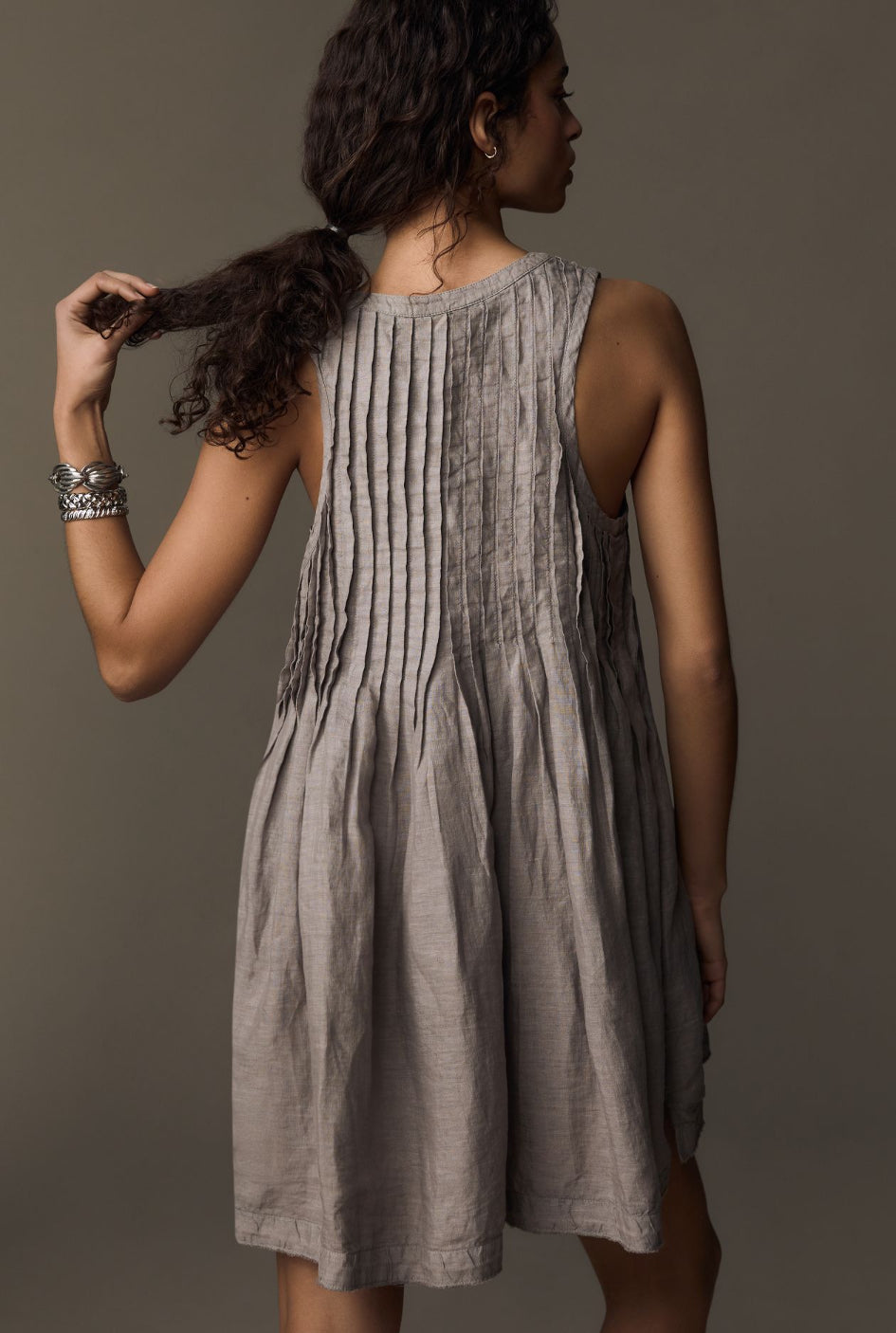 By Anthropologie Linen Sleeveless Pleated Mini Dress