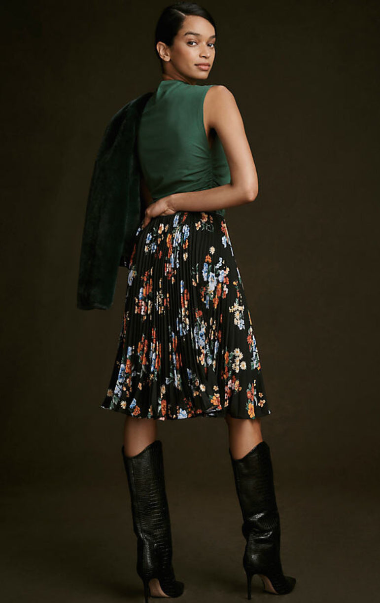 The Valerie Pleated Midi Skirt by Maeve