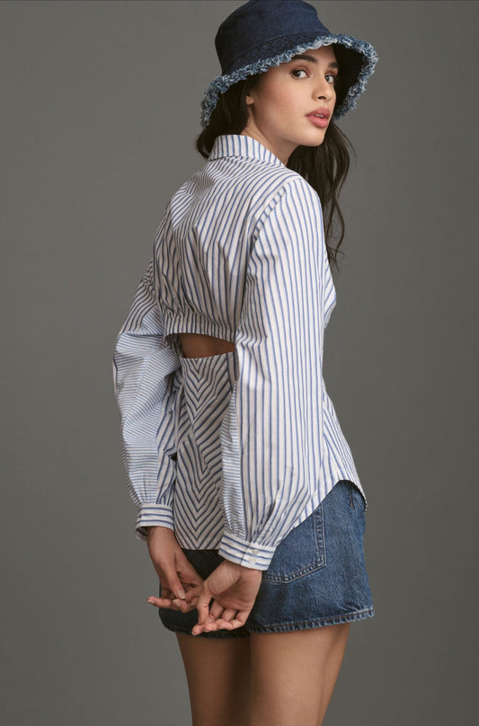 Maeve Mixed Stripe Cutout Buttondown Shirt