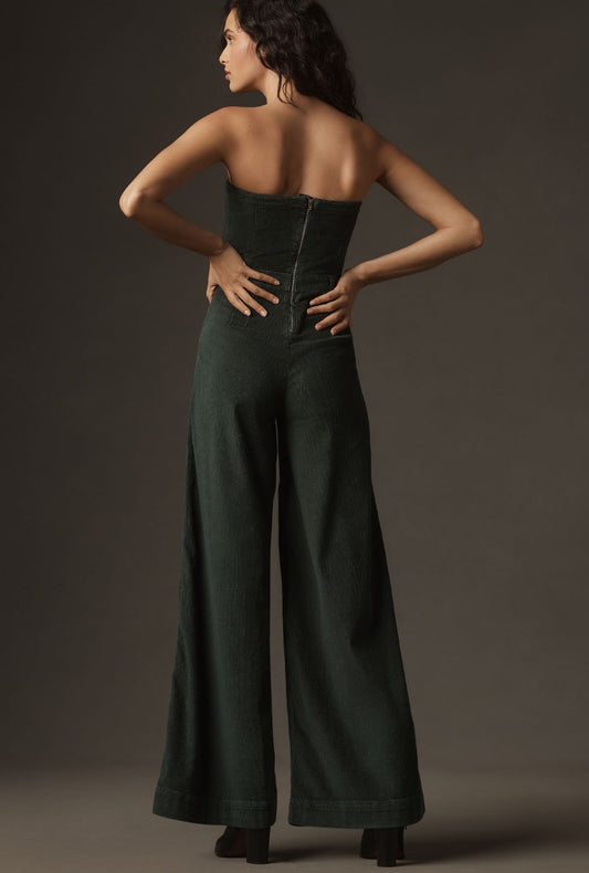 The Skipper Strapless Corduroy Crop Wide-Leg Jumpsuit by Pilcro