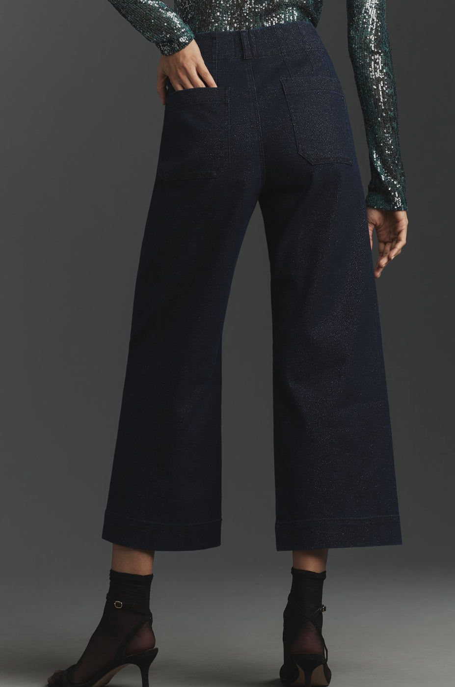 The Colette Sparkle Denim Cropped Wide-Leg Jeans by Maeve