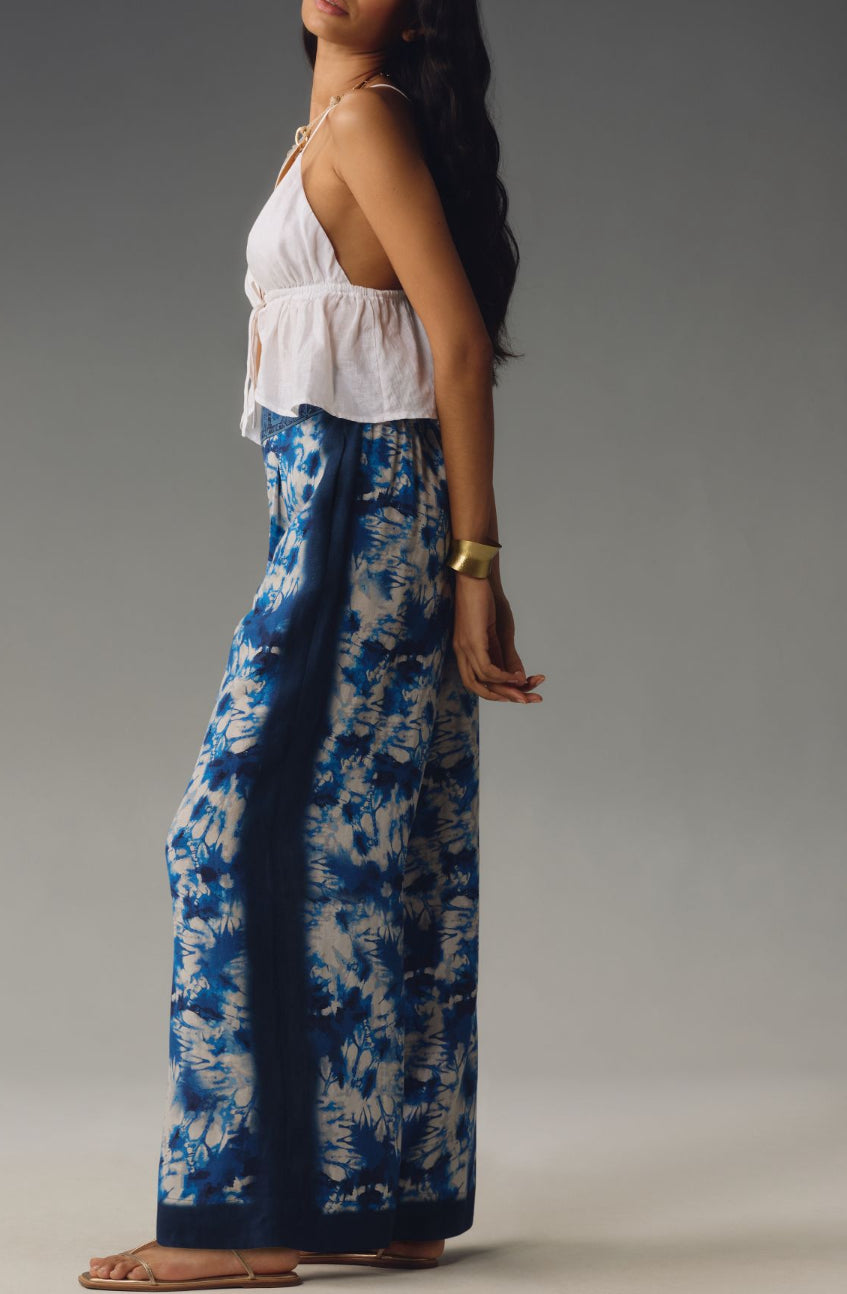 Ranna Gill Printed Linen Pull-On Wide-Leg Pants