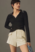 Load image into Gallery viewer, Maeve Long-Sleeve Scallop Polo Top
