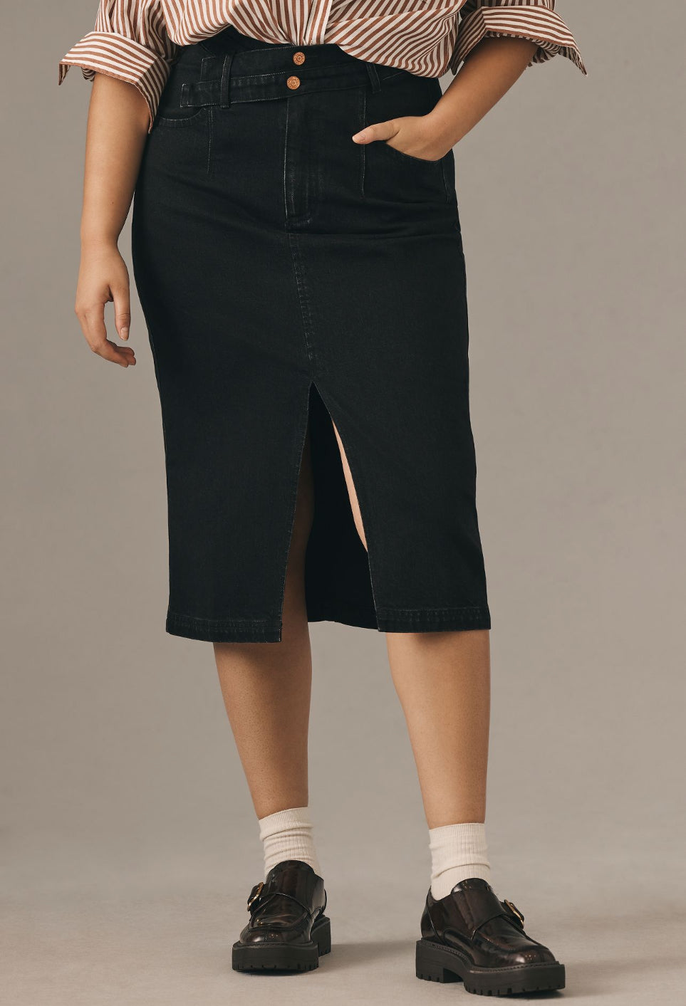 Pilcro Double-Waist Denim Midi Skirt