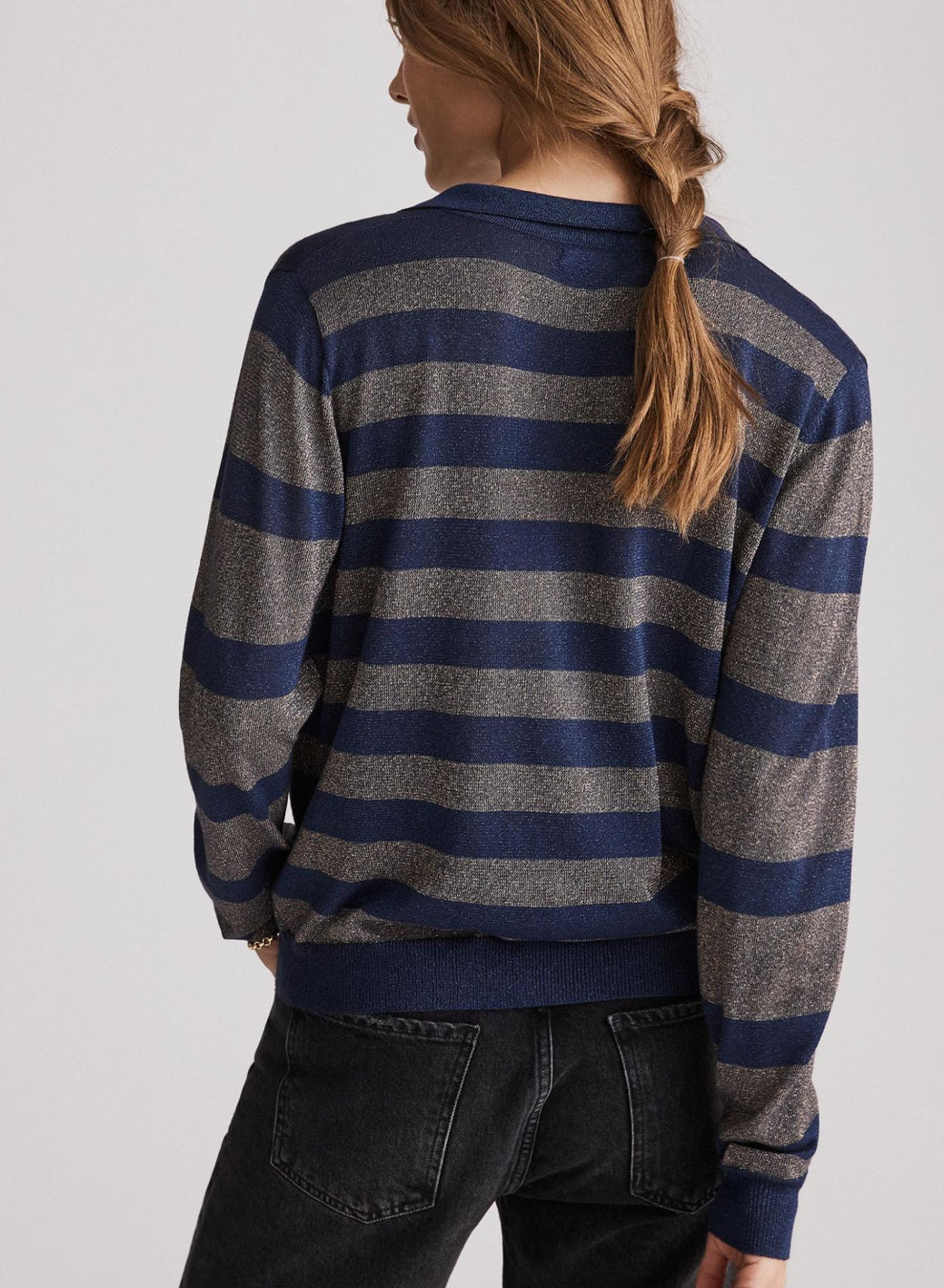 Striped Shimmer Polo Jumper