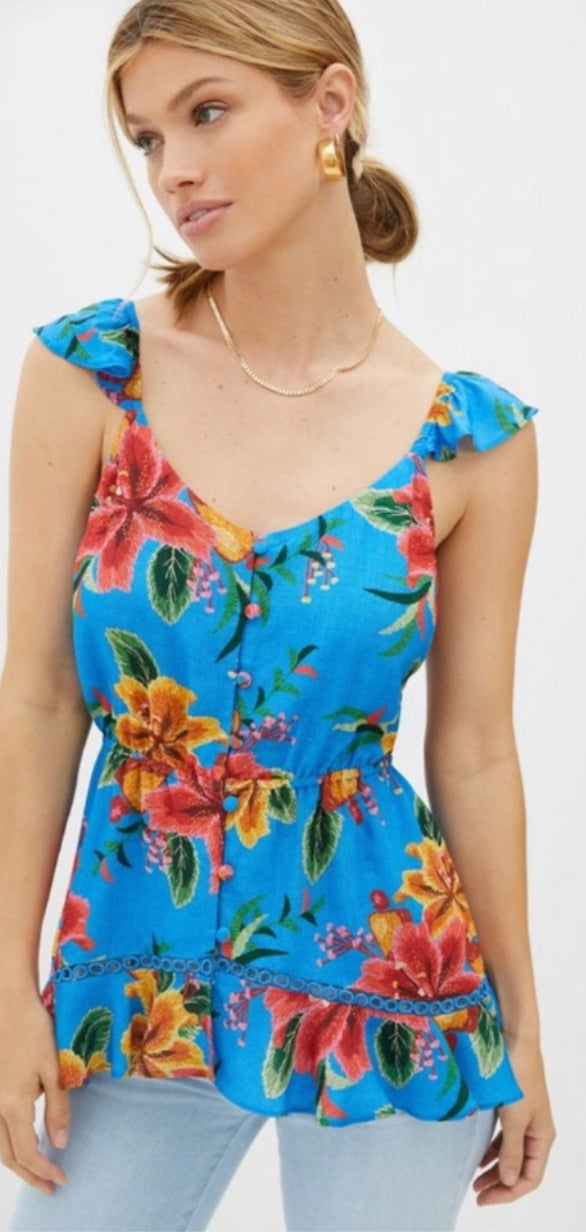 Farm Rio outlet Women’s Floral Ruffle Tank