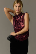 Load image into Gallery viewer, Maeve Mock-Neck Ruched Shine Tank
