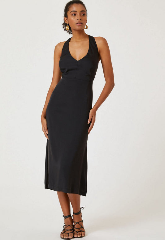 Sleeveless Deep-V Midi Dress