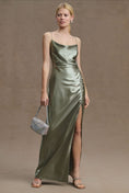 Load image into Gallery viewer, Sachin & Babi Jennings Ruched Hammered Satin Side-Slit Gown
