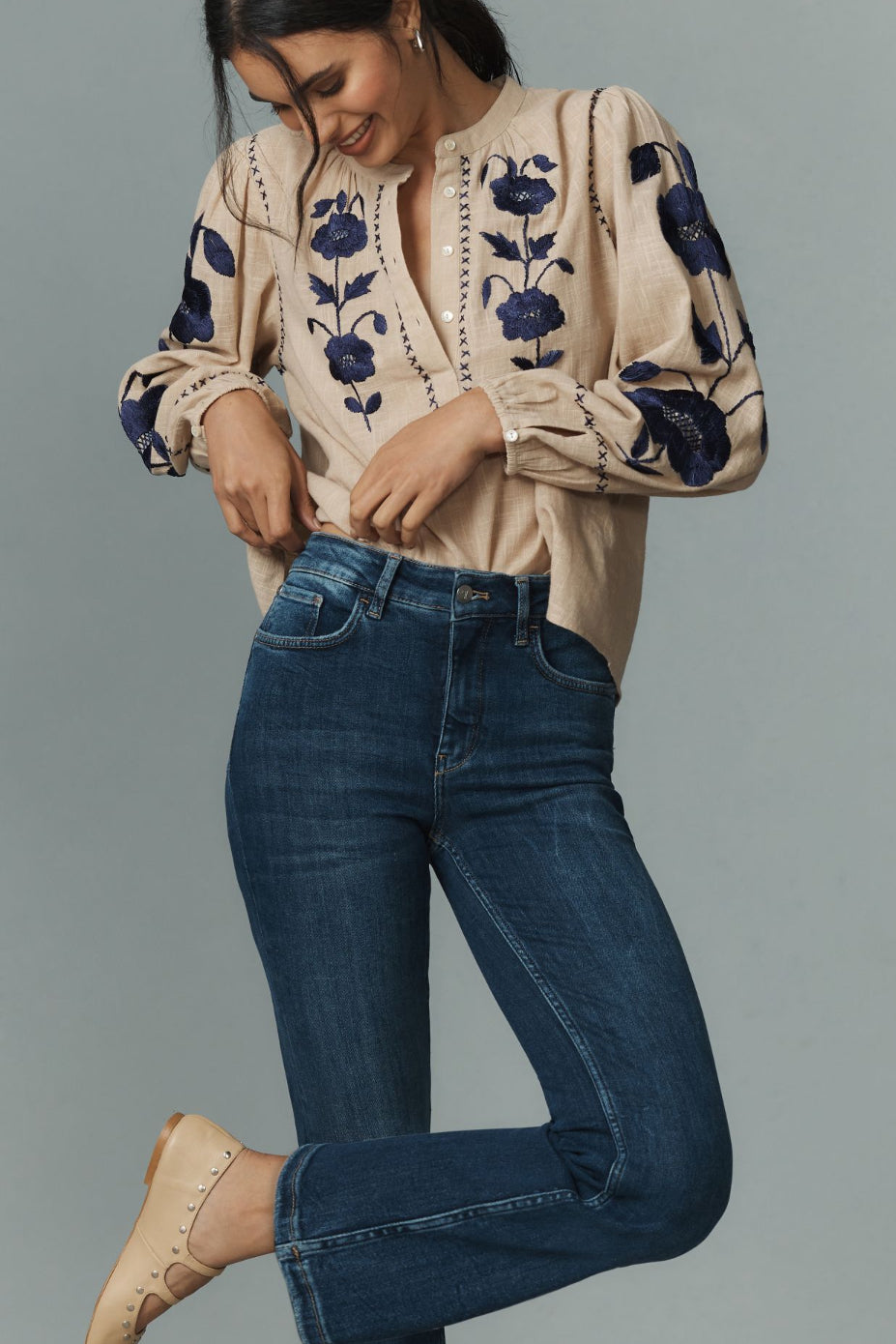 The Yaya Mid-Rise Crop Flare Jeans