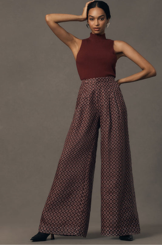 The Avery Pleated Wide-Leg Trousers by Maeve: Sheer Silk Edition