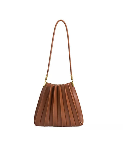 Carrie Pleated Shoulder Bag - Saddle