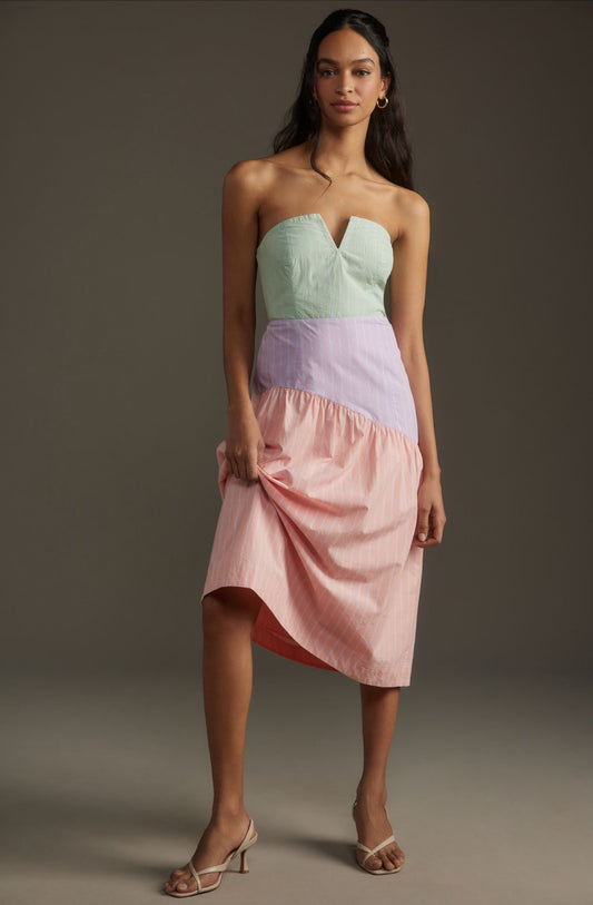 Maeve Colorblock Strapless Midi Dress