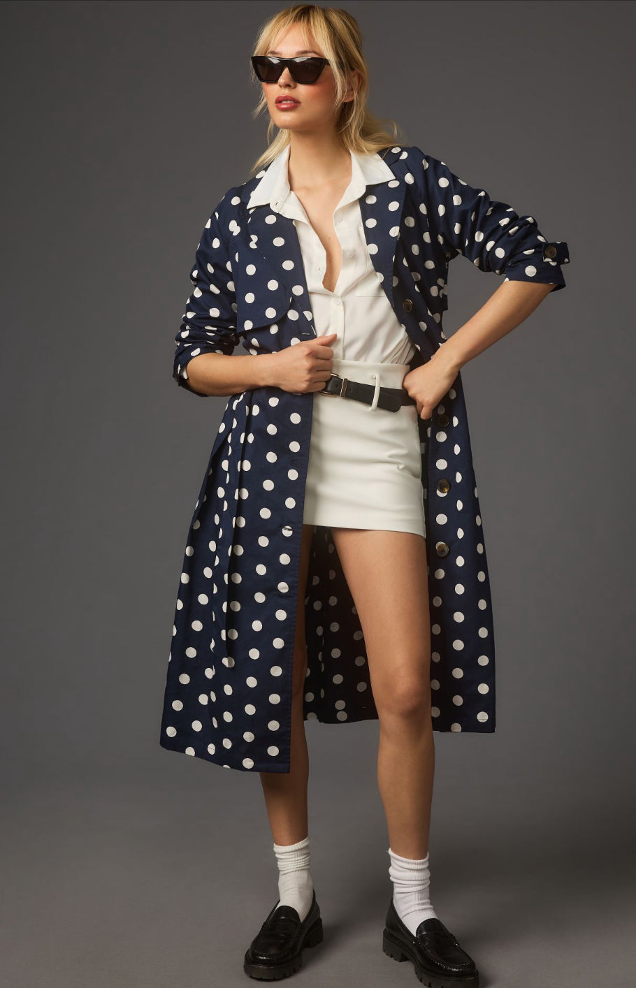 Porridge Neomie Polka Dot Trench Coat